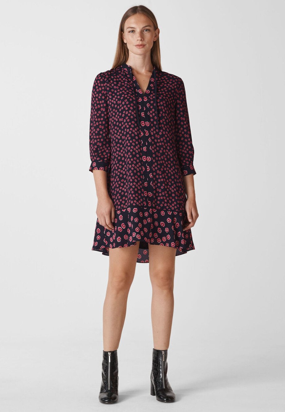 WHISTLES Lenno Pink Floral Print Chiffon 3/4 Sleeve Shirt Dress Nordstrom 6 $299